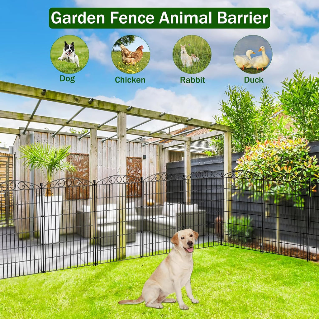 12 Panel No Dig Decorative Garden Fence with Gate - 42in H x 25.67 ft L, Tall Animal Barrier for Dogs Rabbits