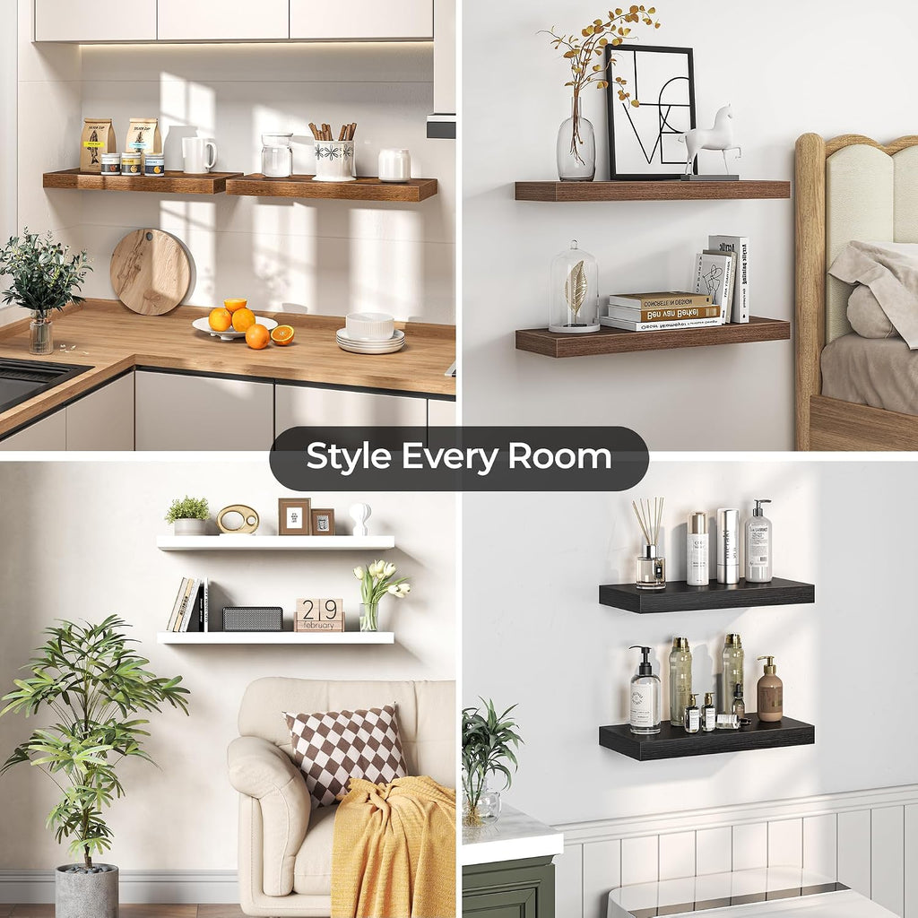 Floating Shelves for Wall, 12 Inch Set of 3 Rustic Wood Wall Shelves with Invisible Brackets, Heavy Duty Storage