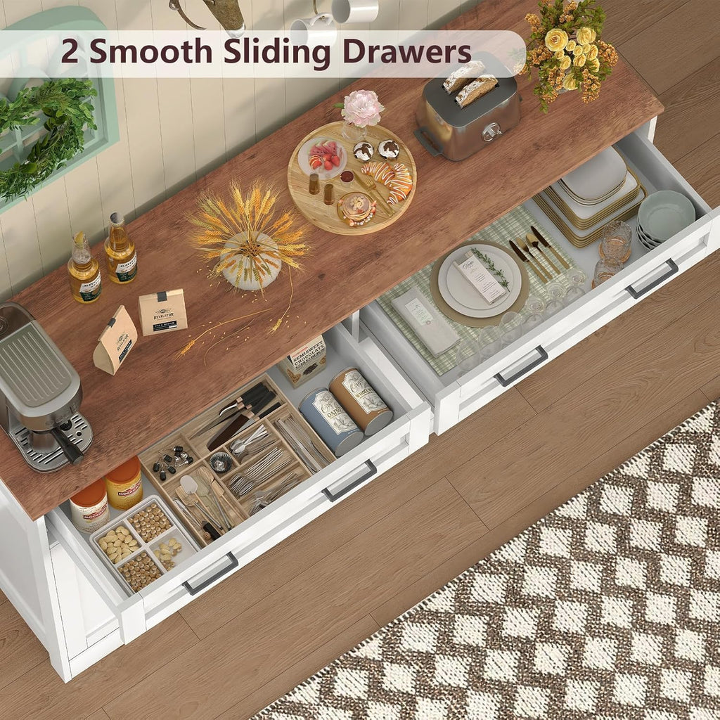 Buffet Cabinet with Storage and Drawers, 55" Large Sideboard Buffet Cabinet with Adjustable Shelves and Doors
