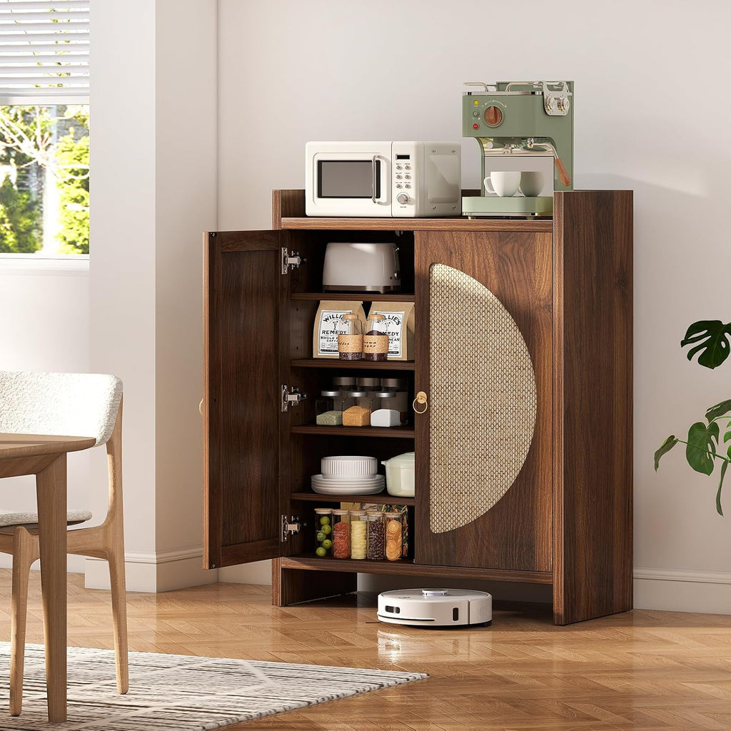 Shoe Cabinet Storage - Rattan Entry Way Shoe Storage Cabinet with Adjustable Shelves, Wood Shoe Organizer Cabinet
