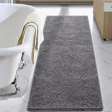 Luxury Bathroom Rug Shaggy Bath Mat 24 x 60 Inch, Gray | Washable Non Slip Bath Rugs Shower, Soft Plush Chenille