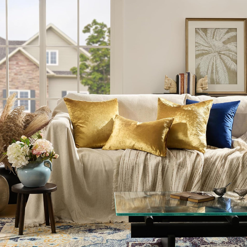 Gold Velvet Decorative Throw Pillow Covers,18x18 Pillow Covers
