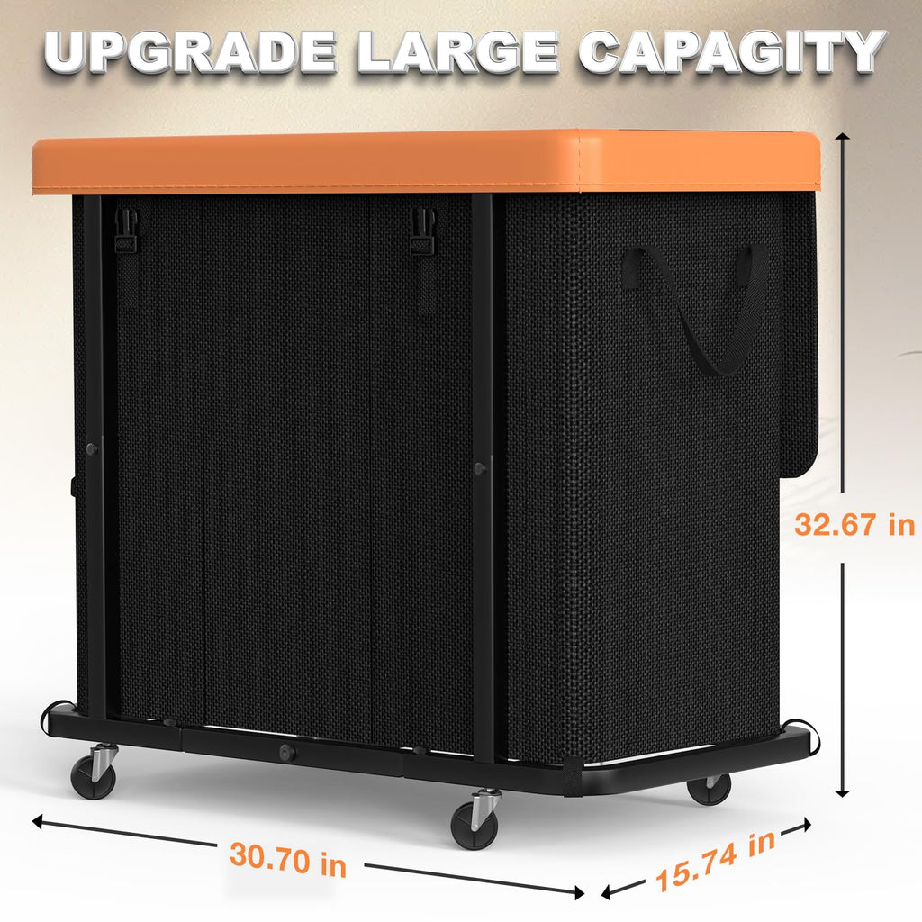 Basket with Wheels, 230L Leather Patchwork Laundry Sorter 3 Section