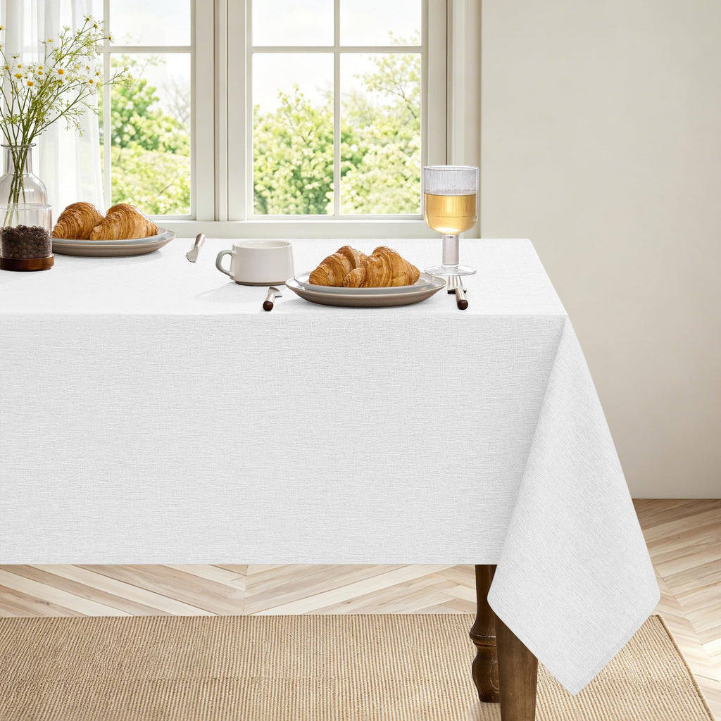 Faux Linen Tablecloth, 60 x 144 Inch White