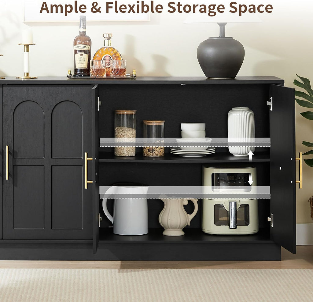 66.5" Sideboard Buffet Cabinet with Storage, Modern Credenza with Arched Doors, Large Wood Accent Cabinet Entryway