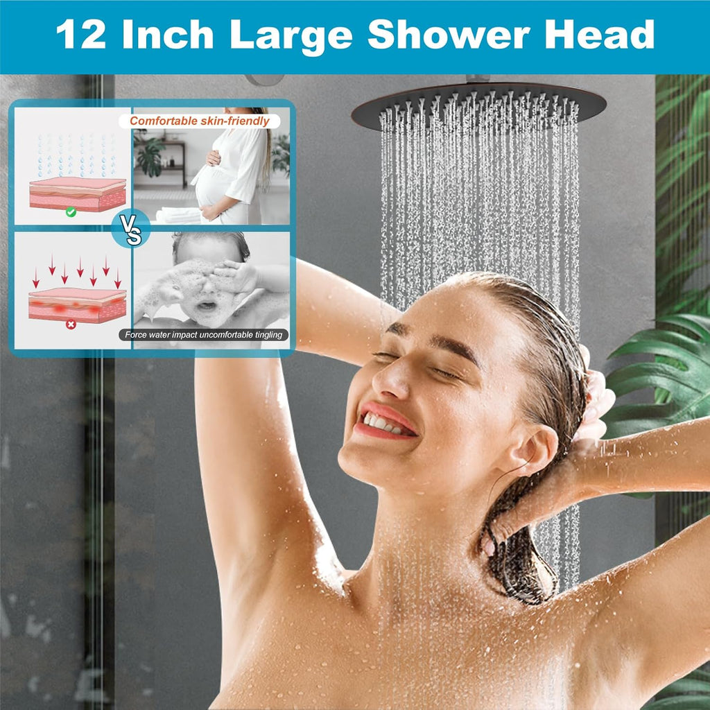Round Rainfall Shower Head High Pressure Stainless Steel Waterfall Large Rain Shower Head Ultra Thin Design,Oil Rubbed