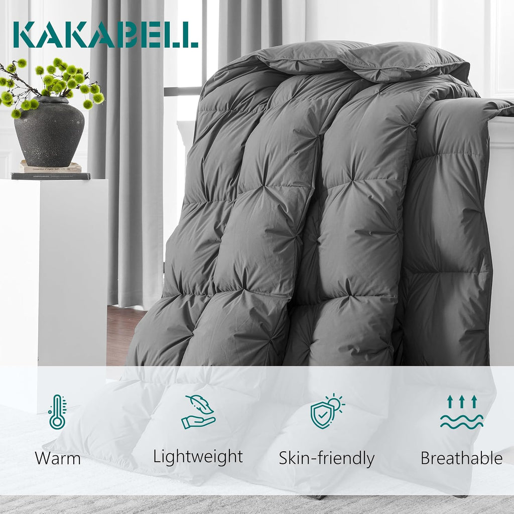 Pinch Pleat Goose Down Feathers Fiber Comforter Full/Queen All Season-Ultra Soft and Cozy Noiseless Duvet Insert with