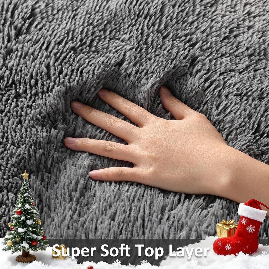 Area Rugs Bedroom, Washable Non-Slip Fluffy Soft Grey Shag Carpet, Indoor Floor Gray 4x6 Fuzzy Shaggy Living Room