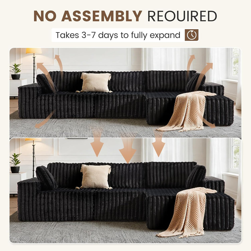 113" Boneless Sectional Couch for Living Room, L Shaped Sectional Sofa Couch with Right Chaise Longue