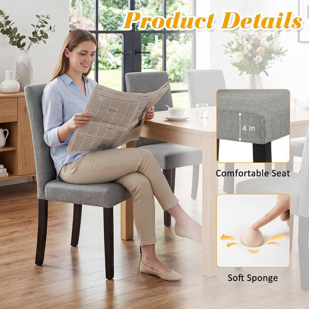 Dining Chairs Set of 2, Modern Stylish Fabric Upholstered Parson Chair, Dining Room Chairs with Solid Wood Legs for