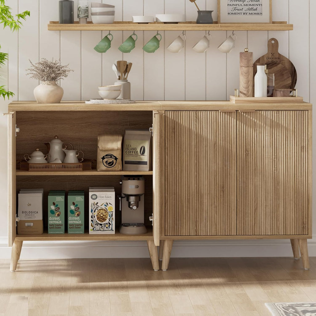Buffet Cabinet with Storage, Modern Fluted Accent Sideboard with Doors & Adjustable Shelves