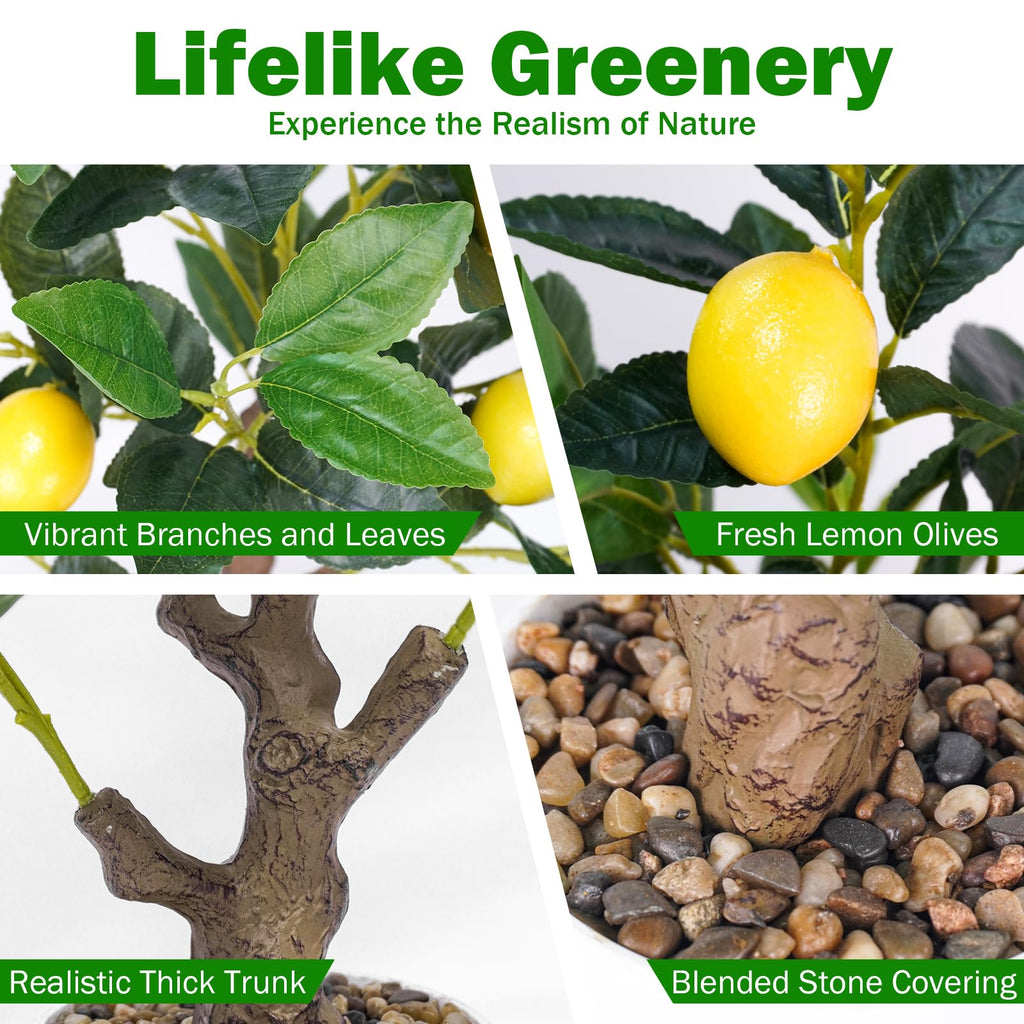 Artificial Lemon Tree 2FT, Faux Tabletop Tree with Planter