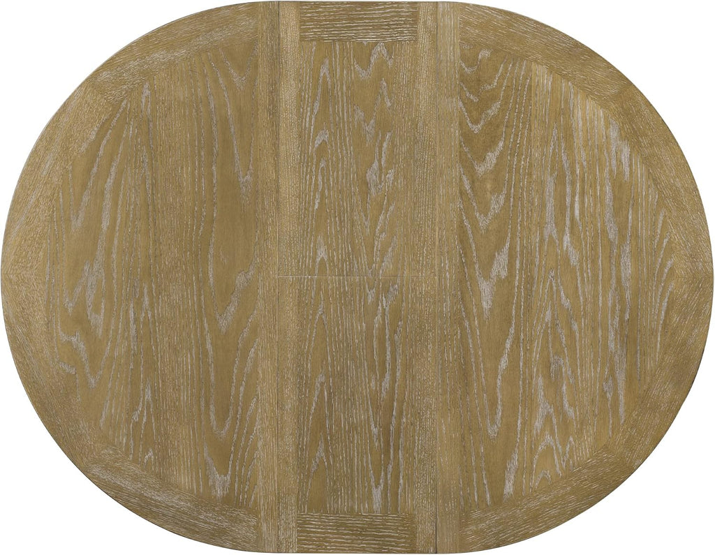 Retro Style Round Dining Table Functional Wooden Extendable Oval Dining Table with 12" Leaf and Natural Wood Grain