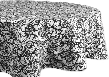 Damask Cotton Tablecloth, 70" Round, Black