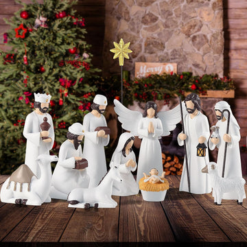 Nativity Sets for Christmas Indoor,12 Pieces 6.5 Inch Elegant Nativity Set for Tabletop Decorations,Christmas Resin