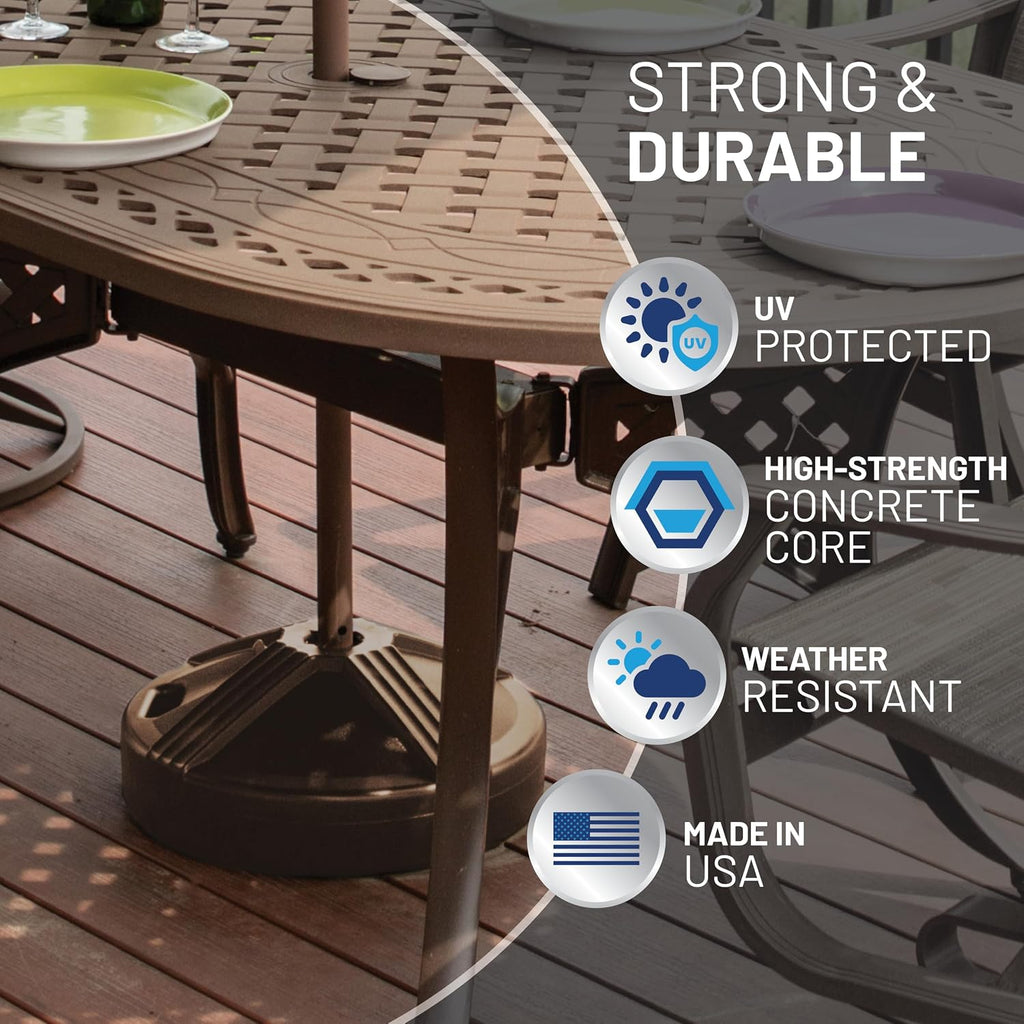 Durable 50 Pound Fillable Umbrella Base Designed to be Used with a Patio Table - Bronze
