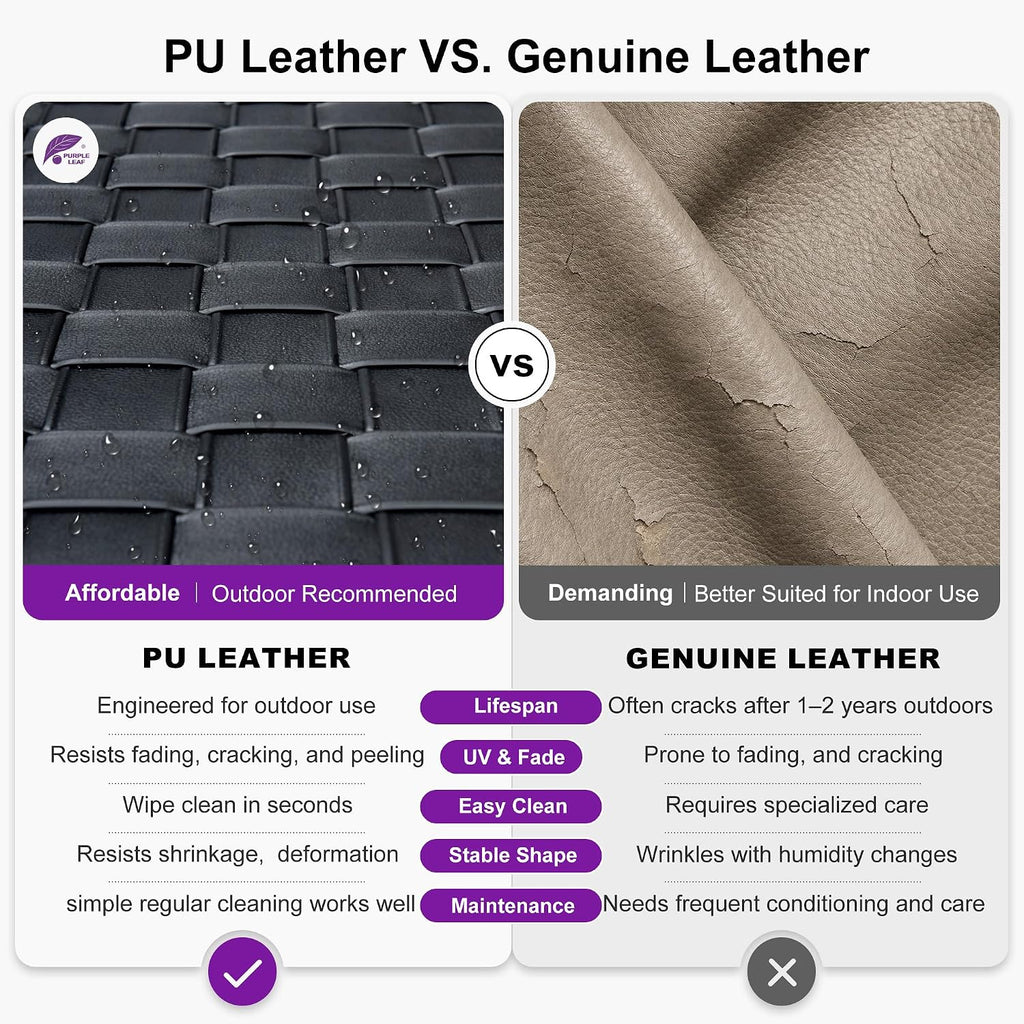 Patio Lounge Chair PU Leather Chaise Lounge Chairs 1PC, Black | Handwoven PU leather for less cracking peeling