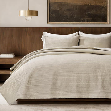 Channel Stitch 100% Cotton Quilt Set, Pre-Washed Cotton Sateen Coverlet Bedspread, 3-Piece Soft & Breathable