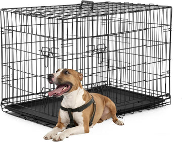 Dog Crate Dog Kennel Cage with Double Door,36 inch Folding Metal Wire Dog Cage with Removable Tray&Divider Panel,Pet