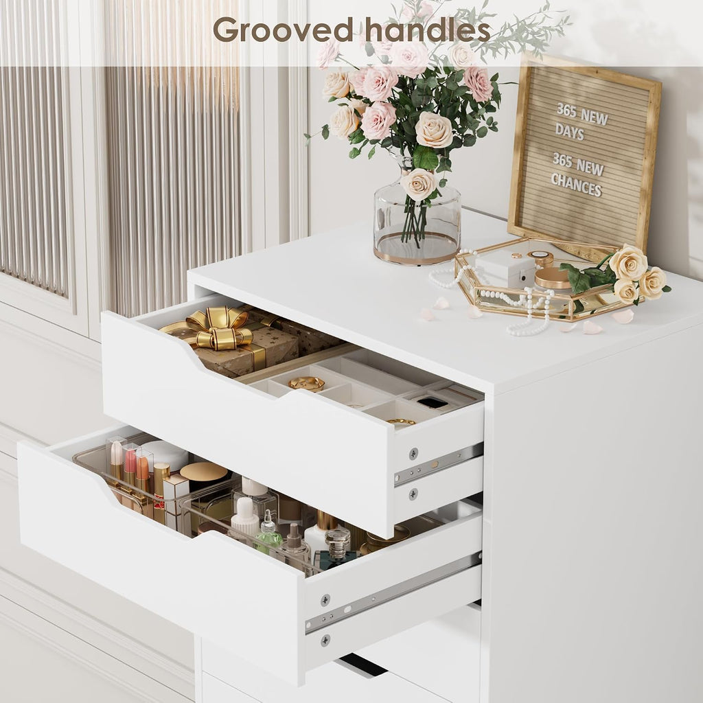 Tall White Dresser, 8 Drawer Dresser with Groove Handles, White Tall Dressers, Modern Chest of Drawers with Large