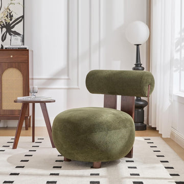 Modern Sculptural Accent Chair, Velvet Upholstered Lounge Chair with Cylindrical Backrest, Solid Wood Frame Club