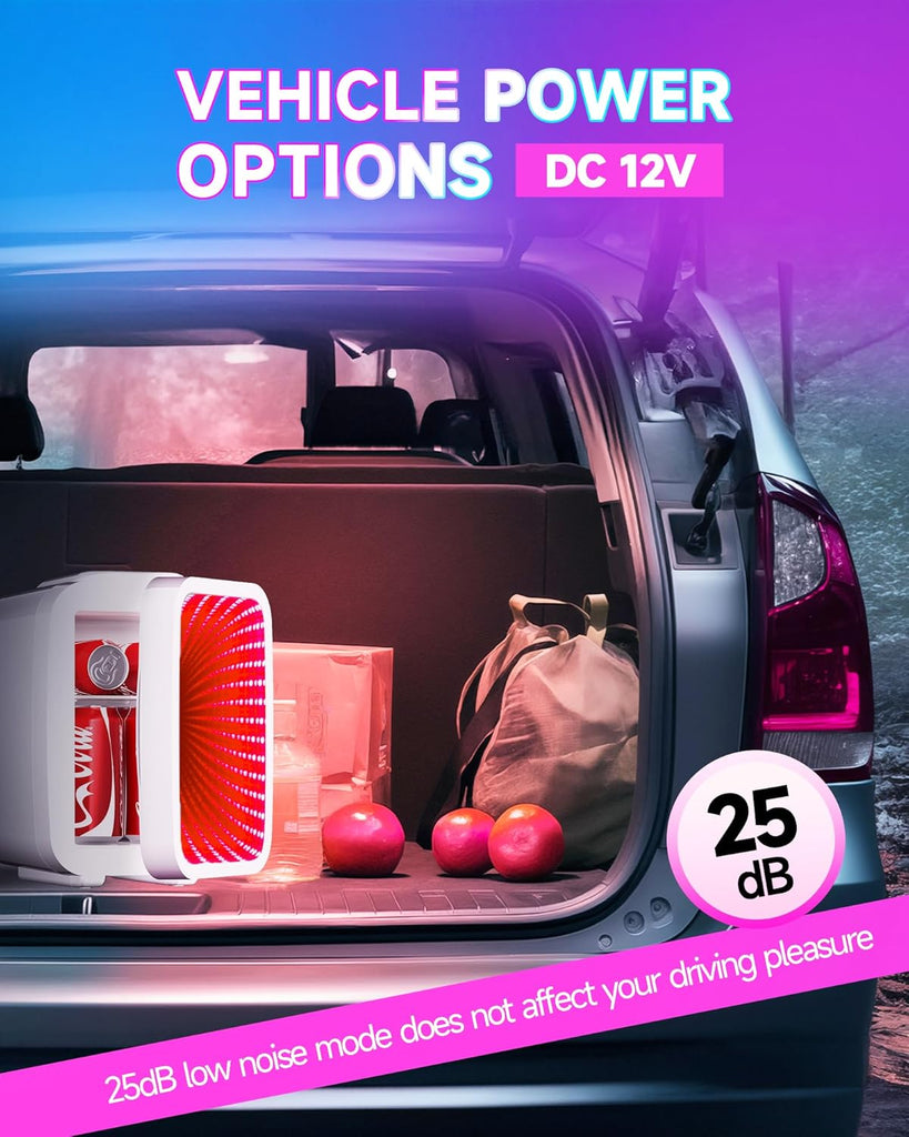 Mini Fridge, 4 Liter/6 Cans Small Refrigerator With Dimmable LED Light,AC/DC Portable Thermoelectric Cooler and Warmer