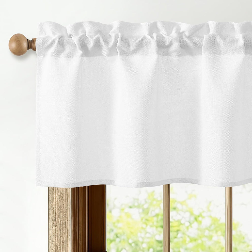 White Faux Linen Window Valance 42x12 Inch, 1 Panel
