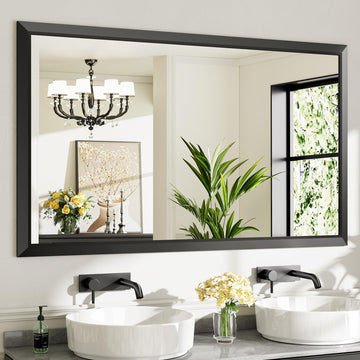 Black Metal Framed Bathroom Wall Mirror, 60x36 Inch