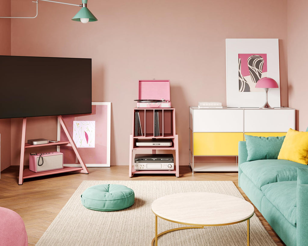 Record Player Stand with Storage for 120 Vinyl Records, Pink