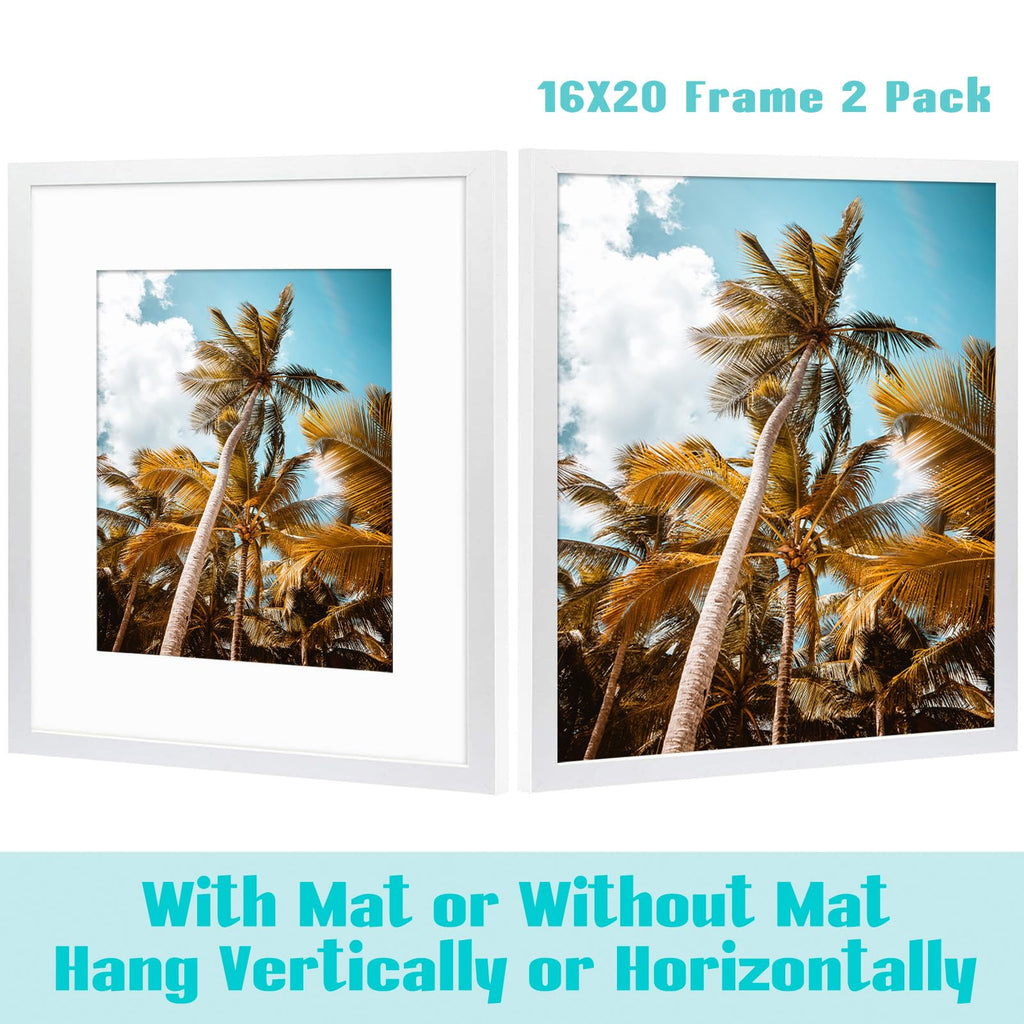 16x20 White Picture Frame with Real Glass Mat for 11x14