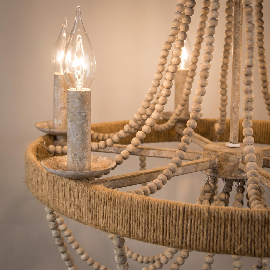 Farmhouse Chandelier 6-Light Wood Bead Rustic Ceiling Light