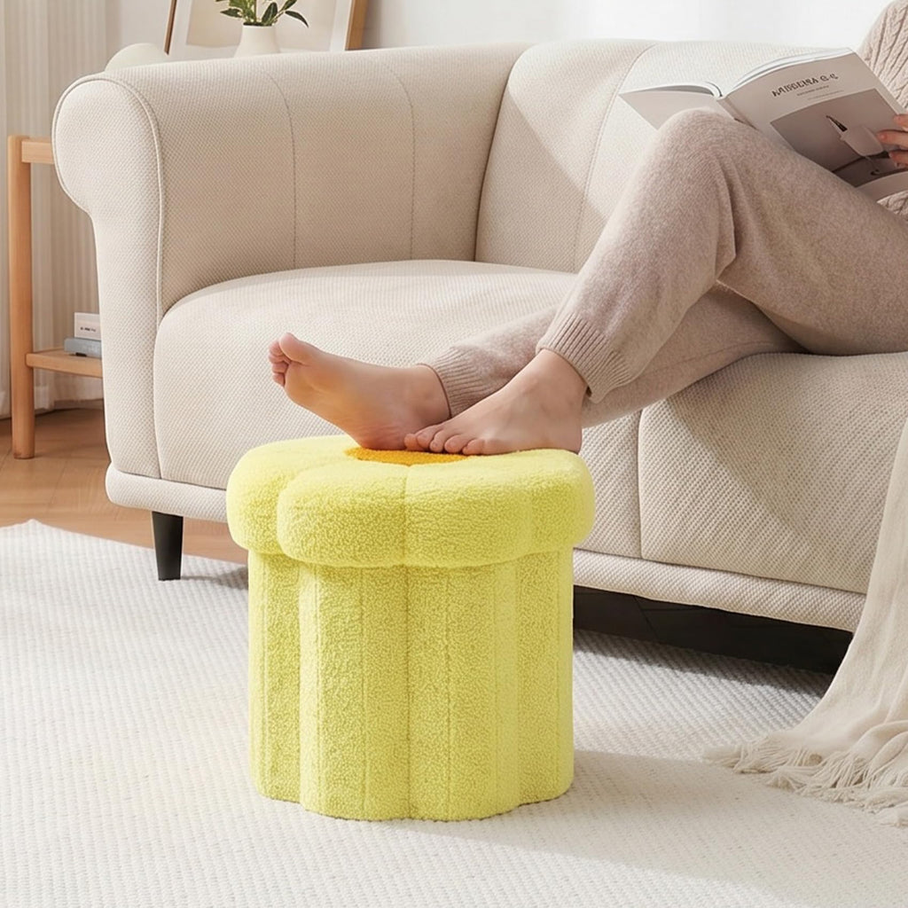 12.6 Inches Flower Storage Ottoman, Small Folding Footstool