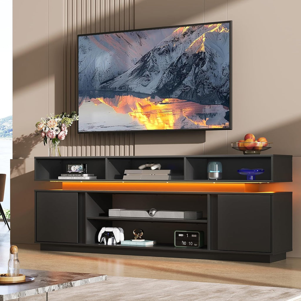 68" Tall TV Stand for 75 Inch TV, Modern Entertainment Center with RGB LED Lights & Storage Cabinets, Media Console
