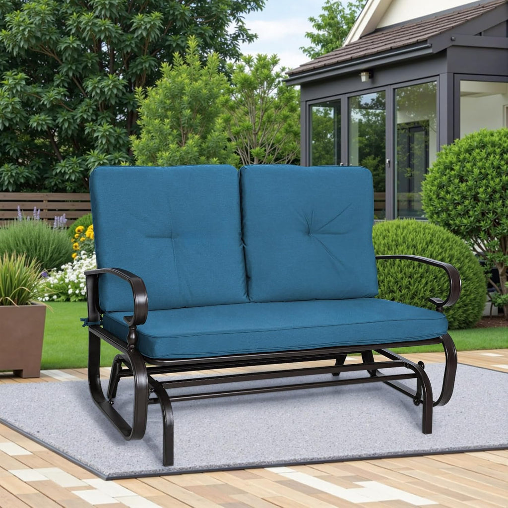 Outdoor Swing Glider Rocking Chair Patio Bench for 2 Person, Garden Loveseat Seating Patio Steel Frame Chair Set with