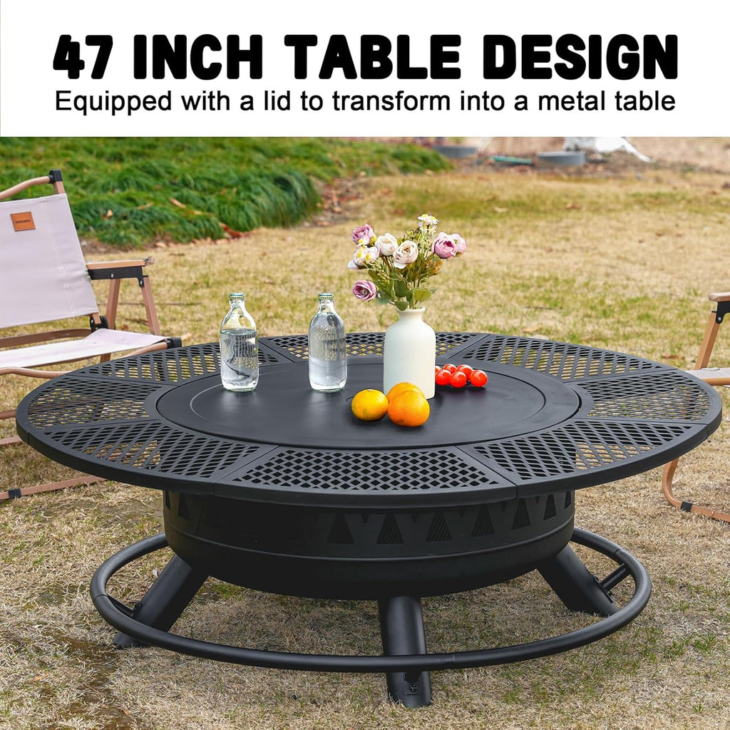 47 Inch Fire Pit with 2 Grills, Outdoor Extra Large Fire Pit for Outside