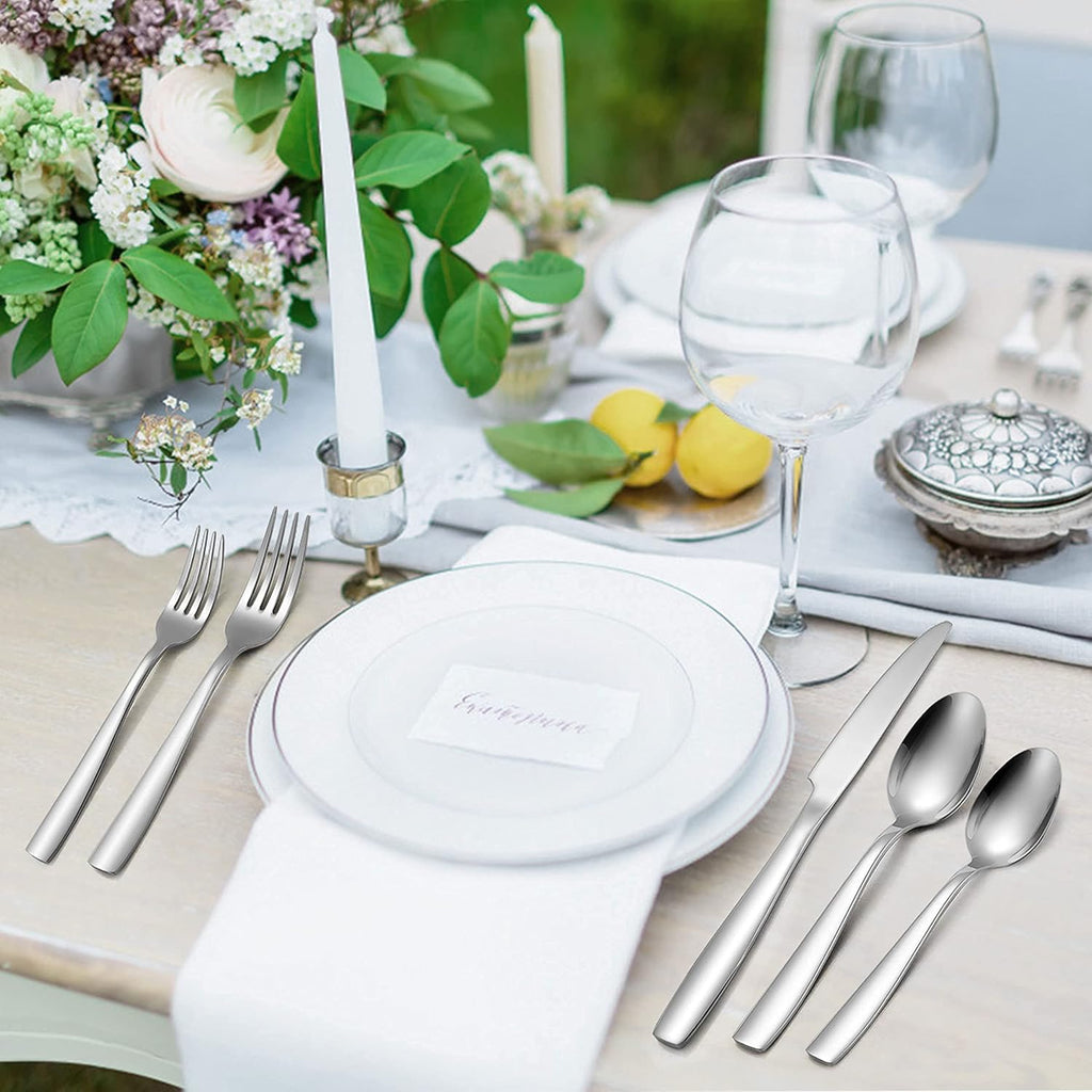 18/10 Stainless Steel Silverware Set, 60-Piece Fancy Flatware Cutlery Set for 12, Modern Eating Utensils Tableware