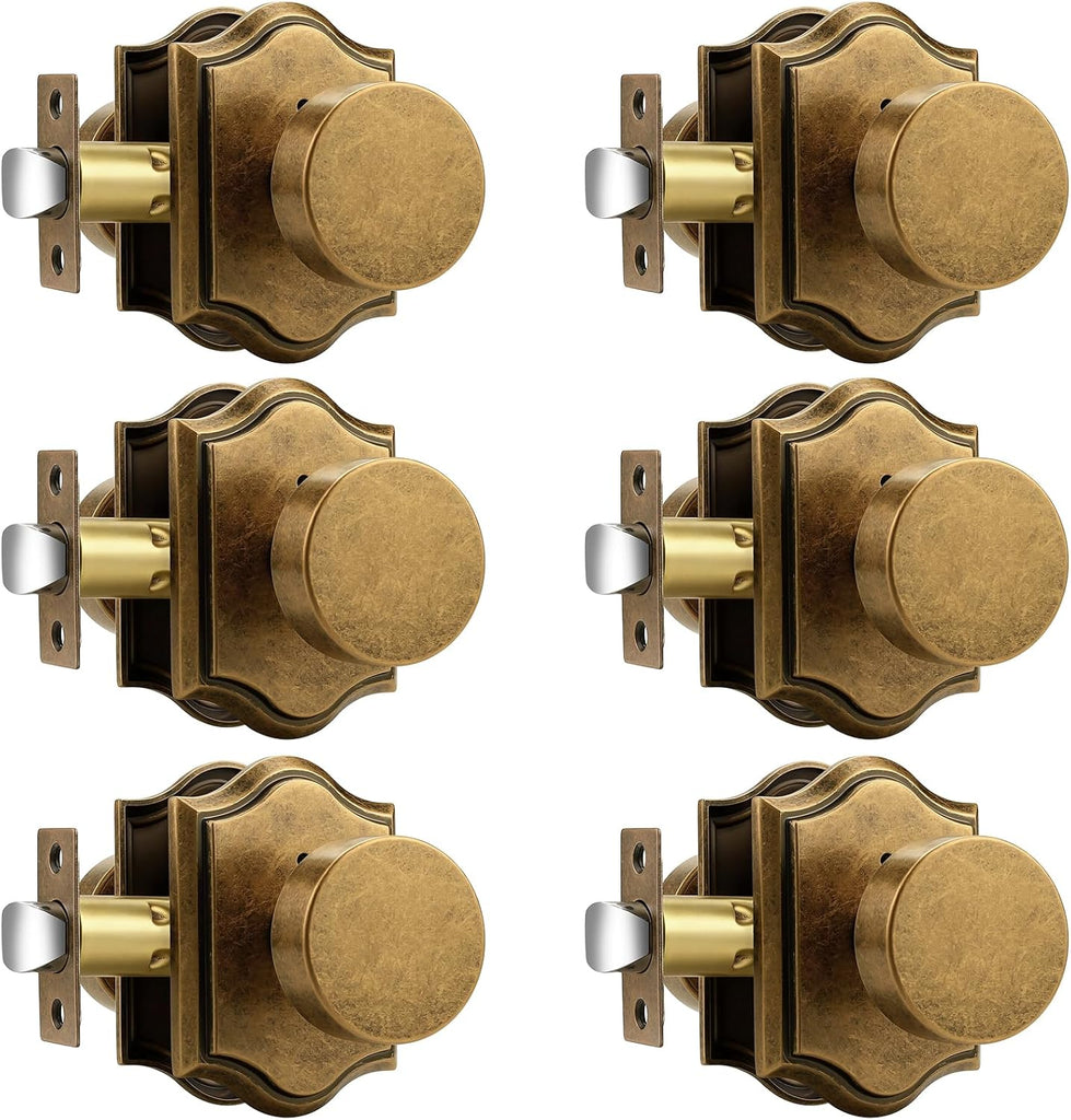 Antique Brass Door Knobs Interior, Privacy Door Knobs Bathroom, Heavy Duty Interior Door Knob with Push Button Lock
