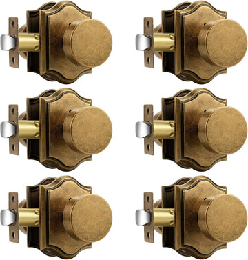 Antique Brass Door Knobs Interior, Privacy Door Knobs Bathroom, Heavy Duty Interior Door Knob with Push Button Lock