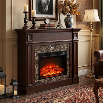 46" Electric Fireplace with Mantel, Freestanding TV Stand with 23" Fireplace Insert, 1400W Electric Fireplace Heater