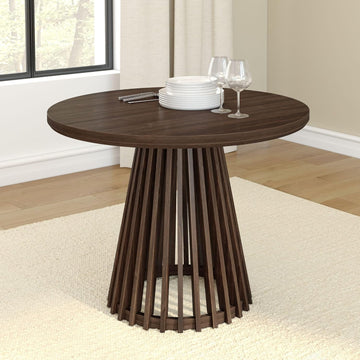 Round Dining Table, 38", Wooden, Pedestal, Minimalist Kitchen Table for 4 for Dining Room, Walnut