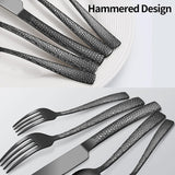 20-Piece Silverware Set, Black Hammered Stainless Steel Flatware for 4, Food-Grade Tableware, Including Fork, Knife