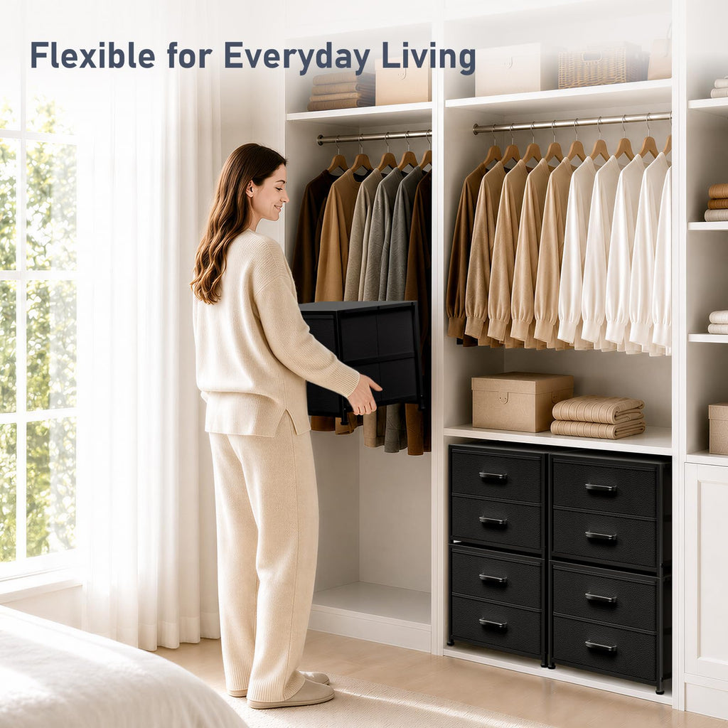 Stackable Storage Drawer Unit with 2 Drawers, Small Dresser , Fabric Closet Organizers and Storage (Black)