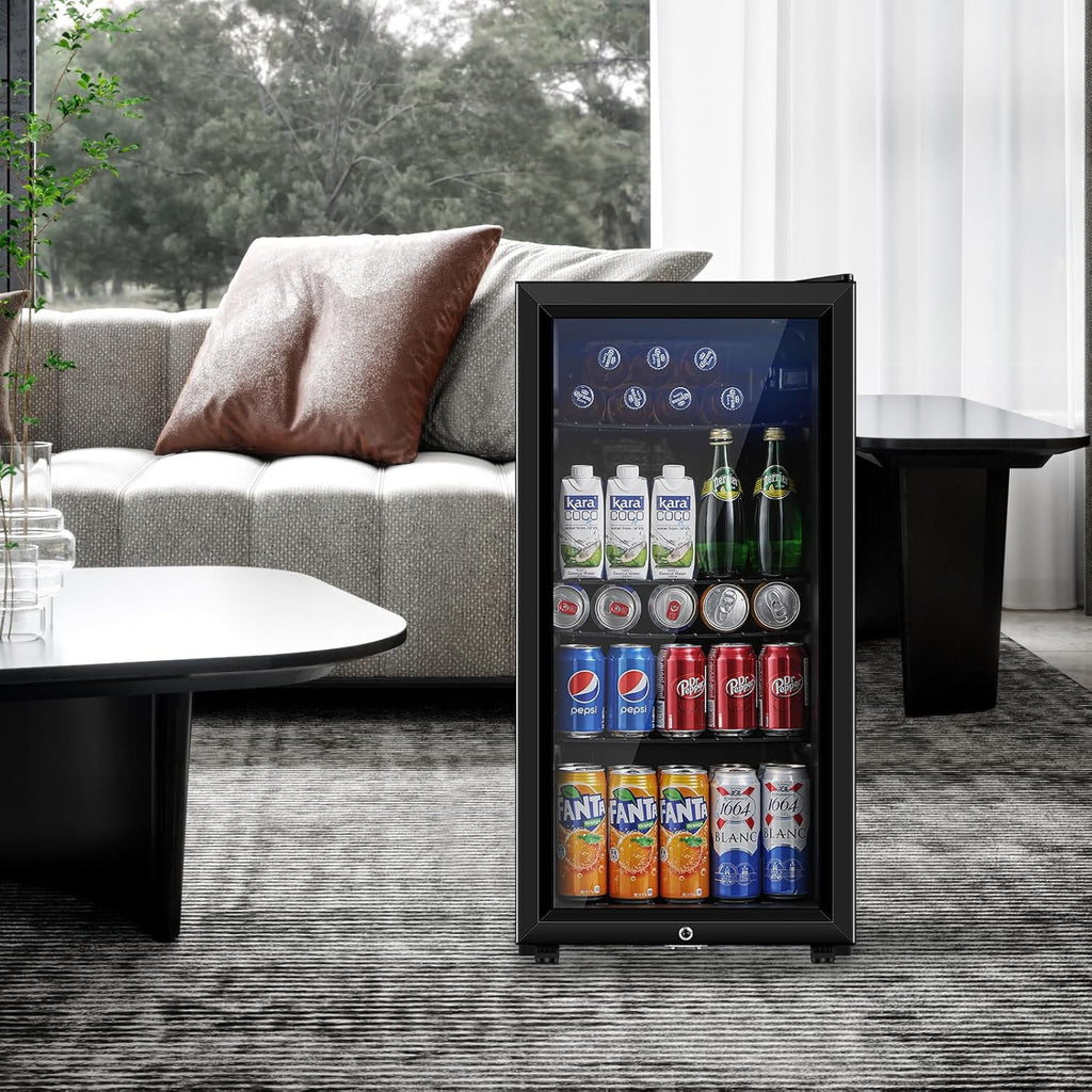 Beverage Refrigerator, 3.2 Cu.ft Mini Fridge with Double Glass Door, Cooler for 