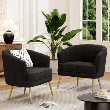 Velvet Accent Chair Set of 2, Upholstered Modern Single Sofa Side Chair,Comfy Barrel Club Living Room Armchair with