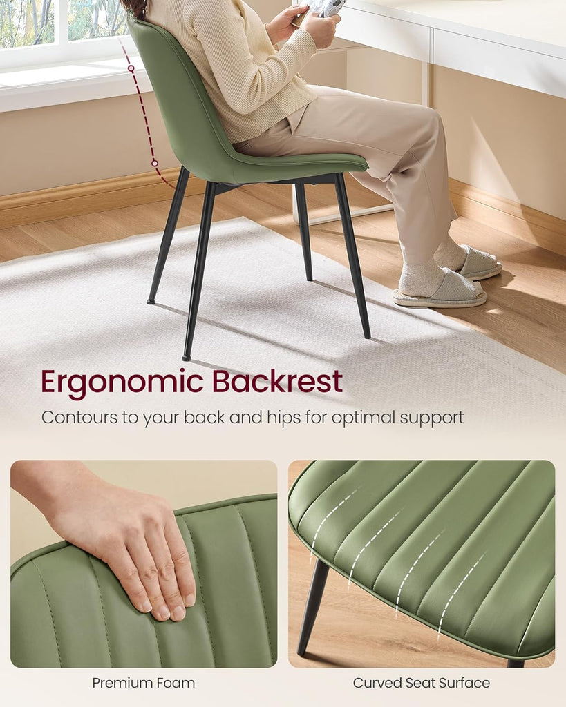 Dining Chairs Set of 2, Upholstered Kitchen Chairs, Synthetic Leather, Max. Load 264 lb, Steel Legs, Curved Backrest