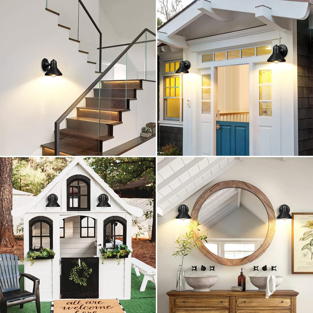 Outdoor Lanterns, 2-Pack Exterior Light Fixtures, Waterproof Anti-Rust Black Wall Mount Lights