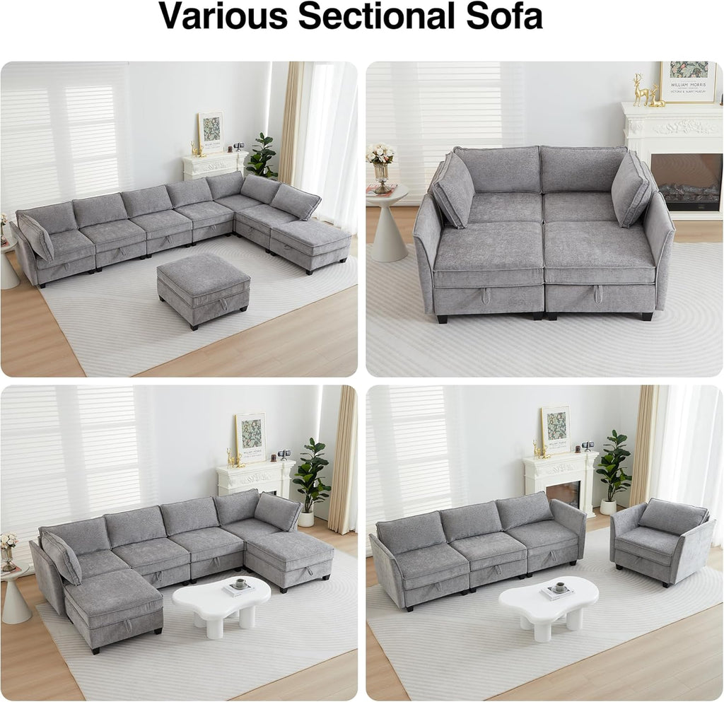 Oversize Corner Modular Sectional Sofa Set, Convertible L Shaped Couch with Storage, 8 Seater Sofa Modular with