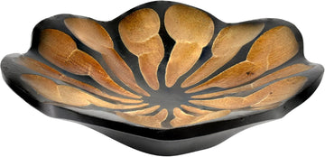 8-Inch Mango Wood Lotus Blossom Plate Tray | Decorative Carved Wooden Bowl for Tabletop, Entryway or Kitchen | Rustic