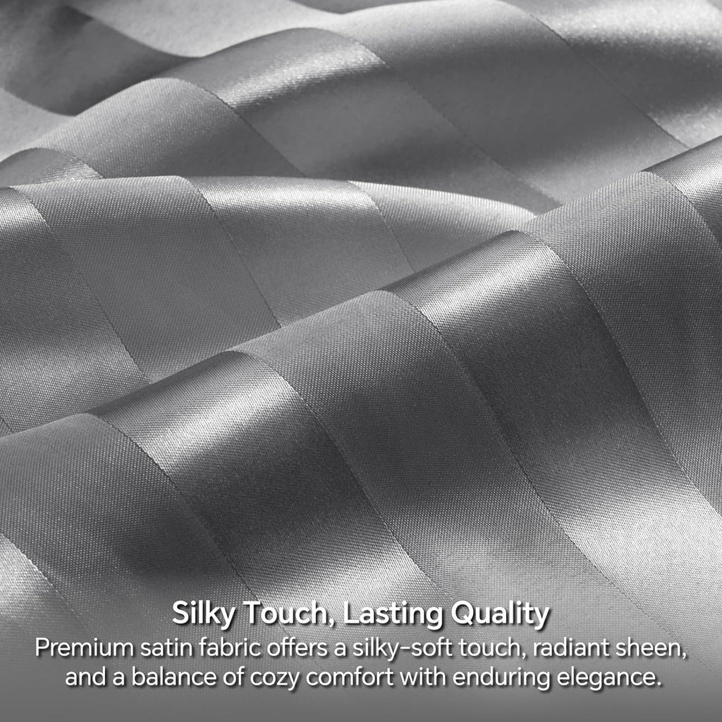 Jacquard Striped Satin Sheet Cal King, Dark Grey - Set of 4