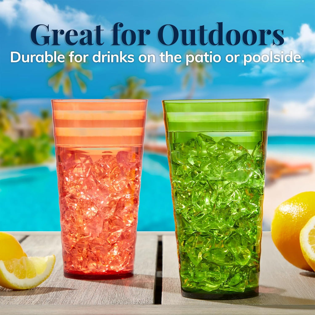 Splash [Set of 16] 18 ounce Plastic Stackable Water Tumblers in Jewel Tone Colors Value Set of Drinking Cups